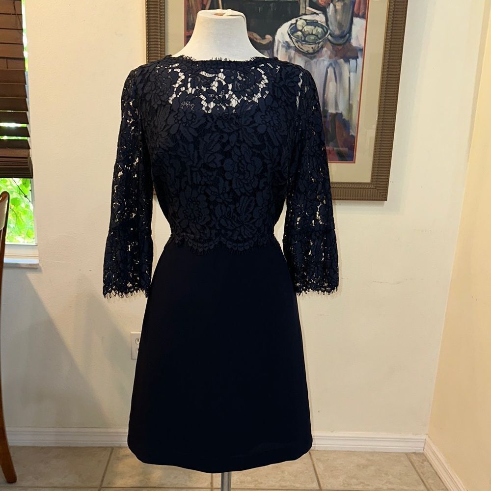 TALBOTS RSVP Elegant Navy Lace Dress Size 6